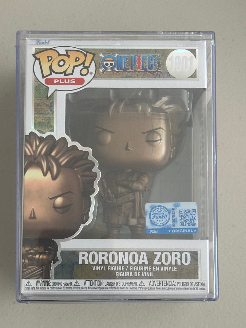 Funko Pop! One Piece Plus Roronoa Zoro Bronze Statue Figure #1901 + Protector