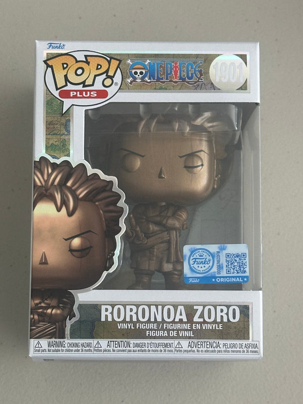 Funko Pop! One Piece Plus Roronoa Zoro Bronze Statue Figure #1901 + Protector